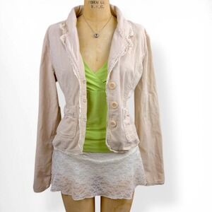 Vintage Plugg Womens L Corduroy Blazer Jacket Lace Trim Bow Pocket Coquette